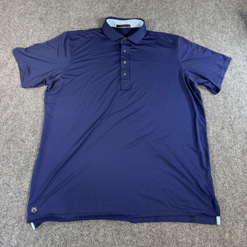 Greyson Mens Navy Blue Performance Golf Polo Shirt Wolf Logo Size XL Short Sleev